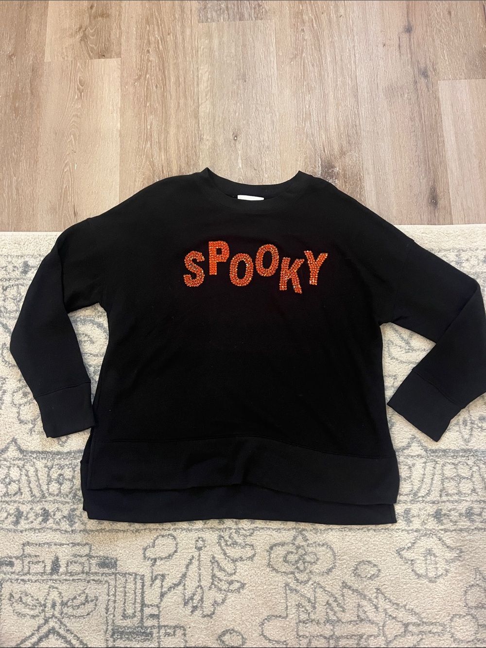 Judith March Black Sweatshirt with Orange 'SPOOKY' Appliqué
